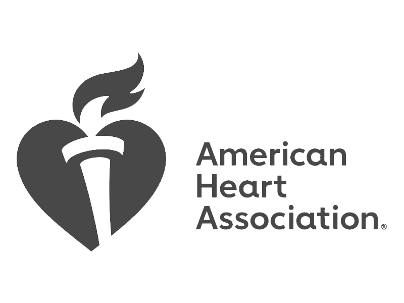 A stylized heart shape with a flame, representing the American Heart Association logo and its focus on heart health.